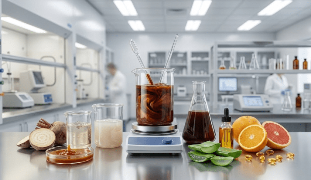 Premium skincare ingredients in a laboratory